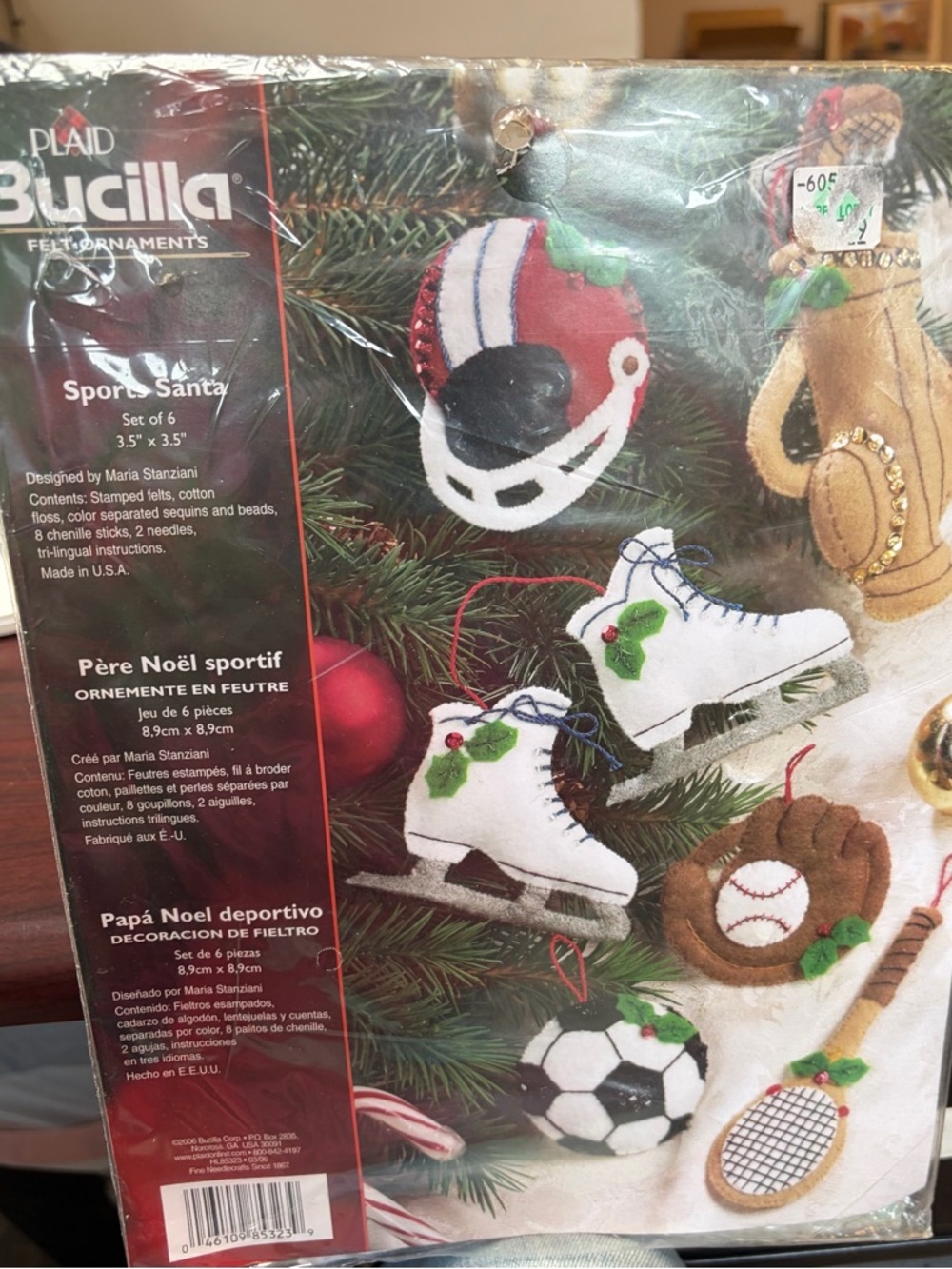 Bucilla Felt Sports Christmas Ornaments -  set of 6 Assorted Sports unopened